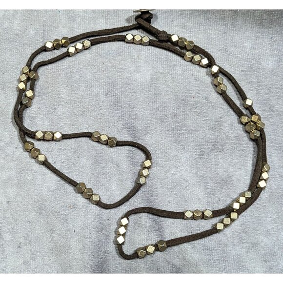 Bohemian Festival Suede Gold Tone Beaded Necklace/Wrap Bracelet - Picture 7 of 7